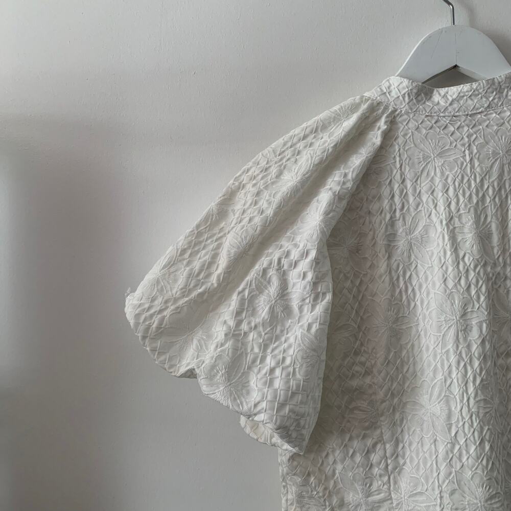 Jacquard Puff Sleeve Ivory Dress Size L - Picture 3 of 5